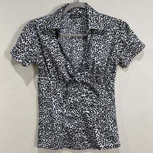 Vintage Y2K Polka Dot Tie Front Pearl Snap Top Rockabilly Retro Office Siren XS